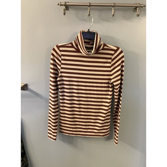 Loft Juniors Turtleneck Top Stripes Brown with Sparkle Thread Size Small - Picture 4 of 8